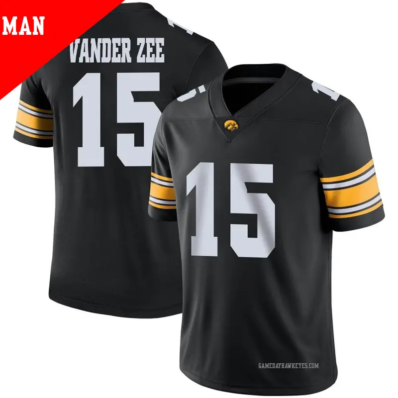 Men's #15 Reece Vander Zee Iowa Hawkeyes Game Black Football Jersey Men's #15 Reece Vander Zee Iowa Hawkeyes Game Black Football Jersey
