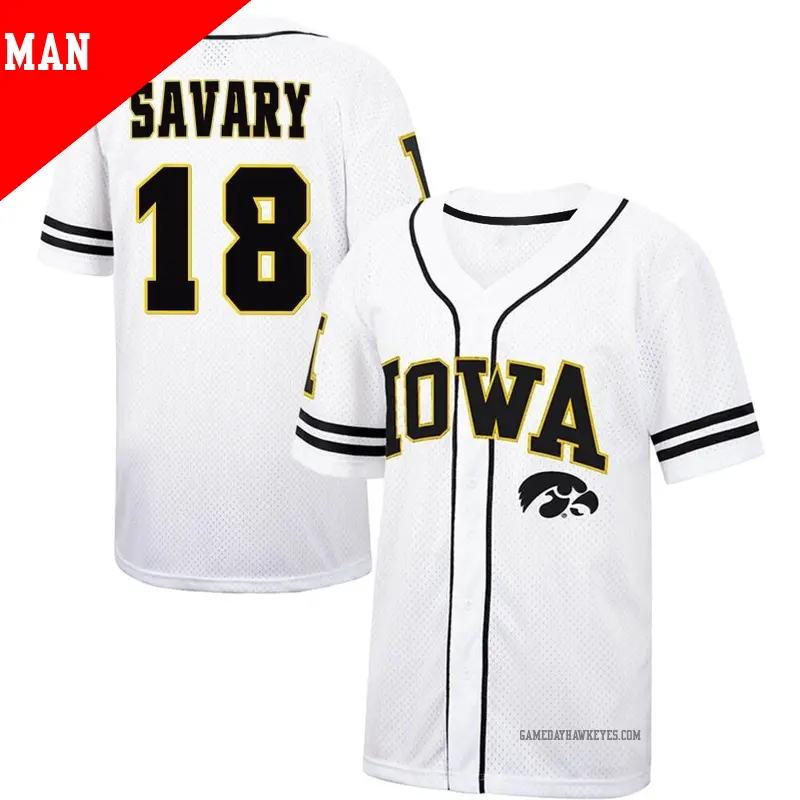 Men's ＃18 Aaron Savary Iowa Hawkeyes Replica White/Black Colosseum Free Spirited Baseball Jersey