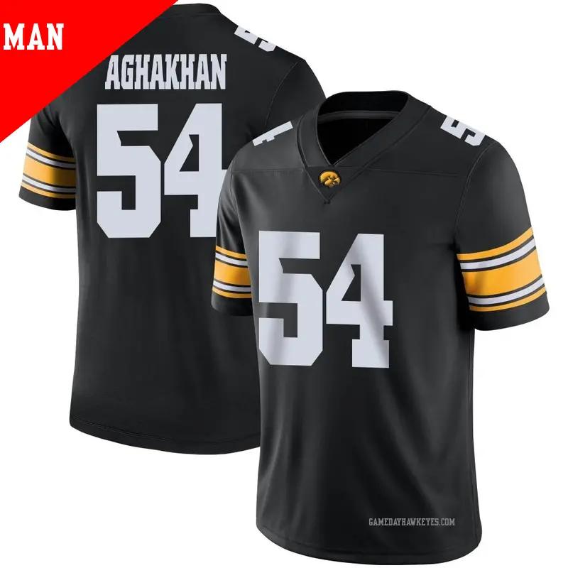 Men's #54 Ethan Aghakhan Iowa Hawkeyes Game Black Football Jersey Men's #54 Ethan Aghakhan Iowa Hawkeyes Game Black Football Jersey