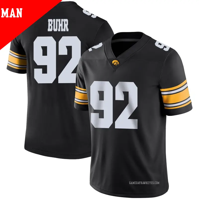 Men's #92 Caden Buhr Iowa Hawkeyes Game Black Football Jersey Men's #92 Caden Buhr Iowa Hawkeyes Game Black Football Jersey