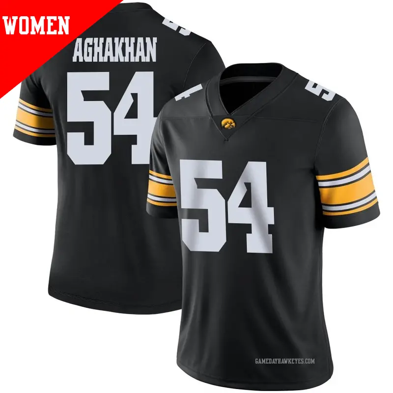 Women's #54 Ethan Aghakhan Iowa Hawkeyes Game Black Football Jersey Women's #54 Ethan Aghakhan Iowa Hawkeyes Game Black Football Jersey