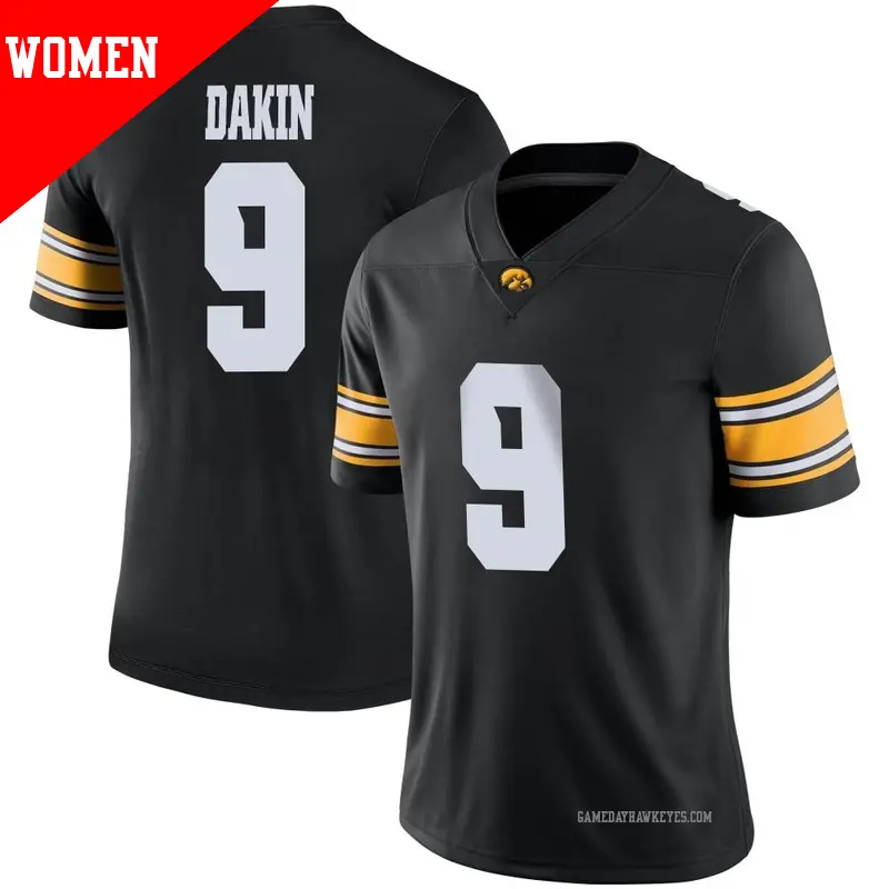 Women's #9 Rhys Dakin Iowa Hawkeyes Game Black Football Jersey Women's #9 Rhys Dakin Iowa Hawkeyes Game Black Football Jersey