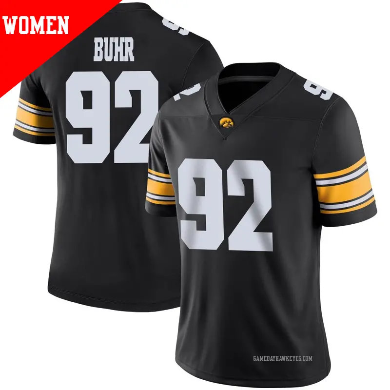 Women's #92 Caden Buhr Iowa Hawkeyes Game Black Football Jersey Women's #92 Caden Buhr Iowa Hawkeyes Game Black Football Jersey