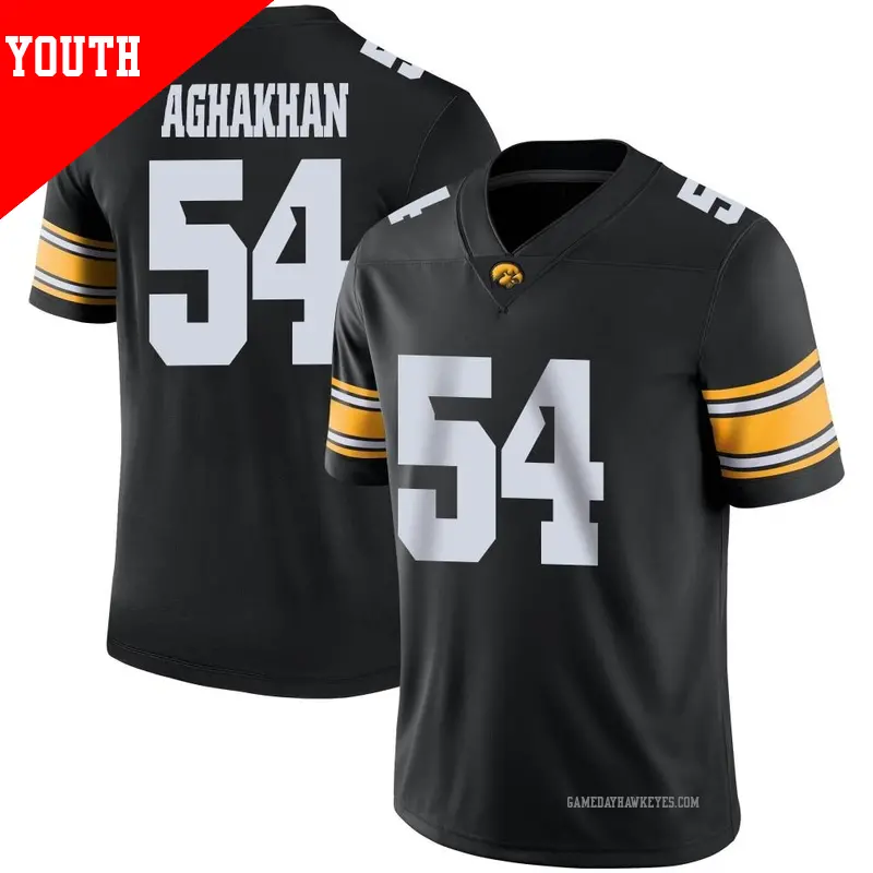 Youth #54 Ethan Aghakhan Iowa Hawkeyes Game Black Football Jersey Youth #54 Ethan Aghakhan Iowa Hawkeyes Game Black Football Jersey